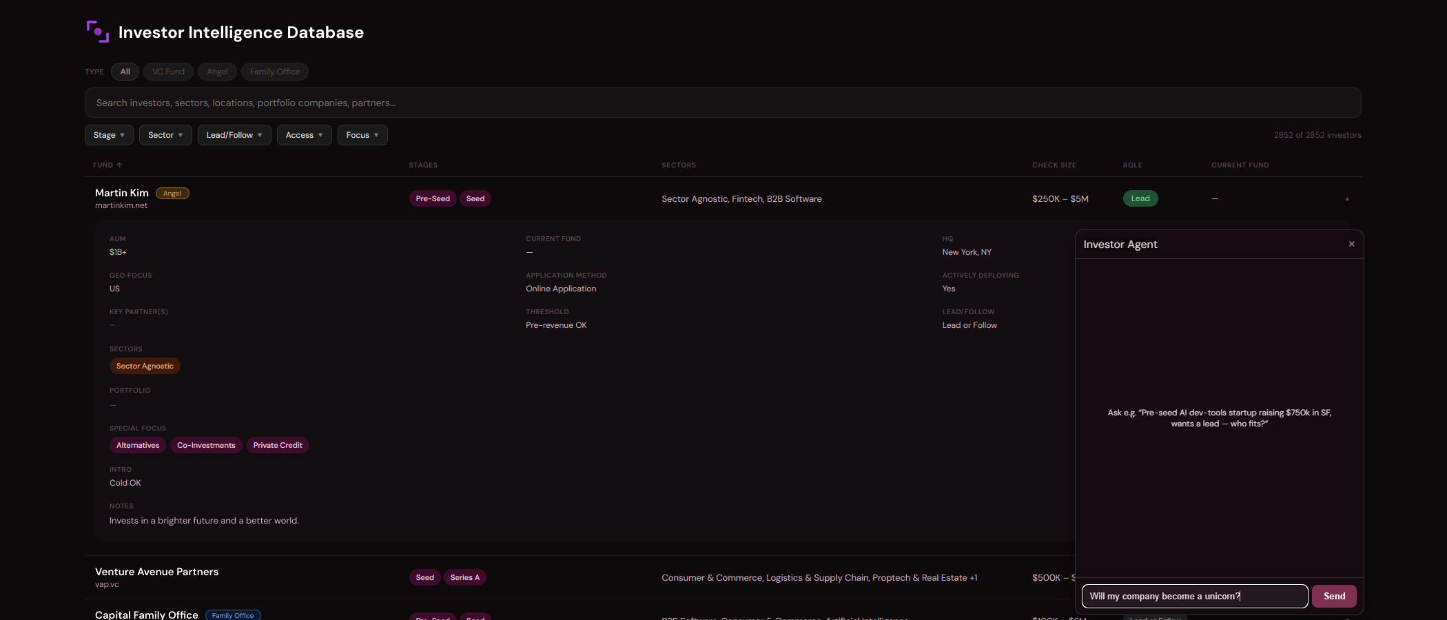 Investor Intelligence Database